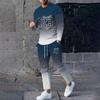 Men's 2 Piece Outfits Gradient Color Long Sleeve Pullover Sweatshirt Tracksuit Sweatpants Drawstring Waist Pants Sweatsuit Set