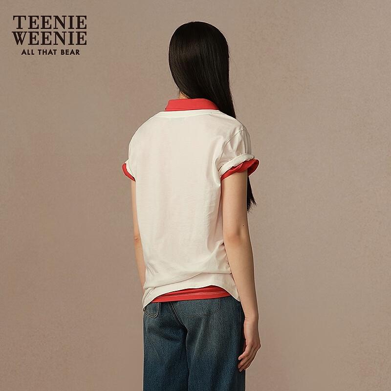 Teenie Weenie Women's V-Neck Bear Graphic Short Sleeve T-Shirt