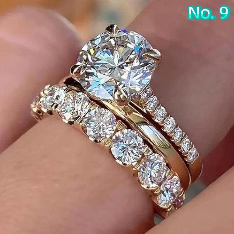 3Pcs Set Luxury Temperament Five-Claw Inlaid Crystal Zircon Ring For Women Wedding Fashion Charm Jewelry Sets Accessories