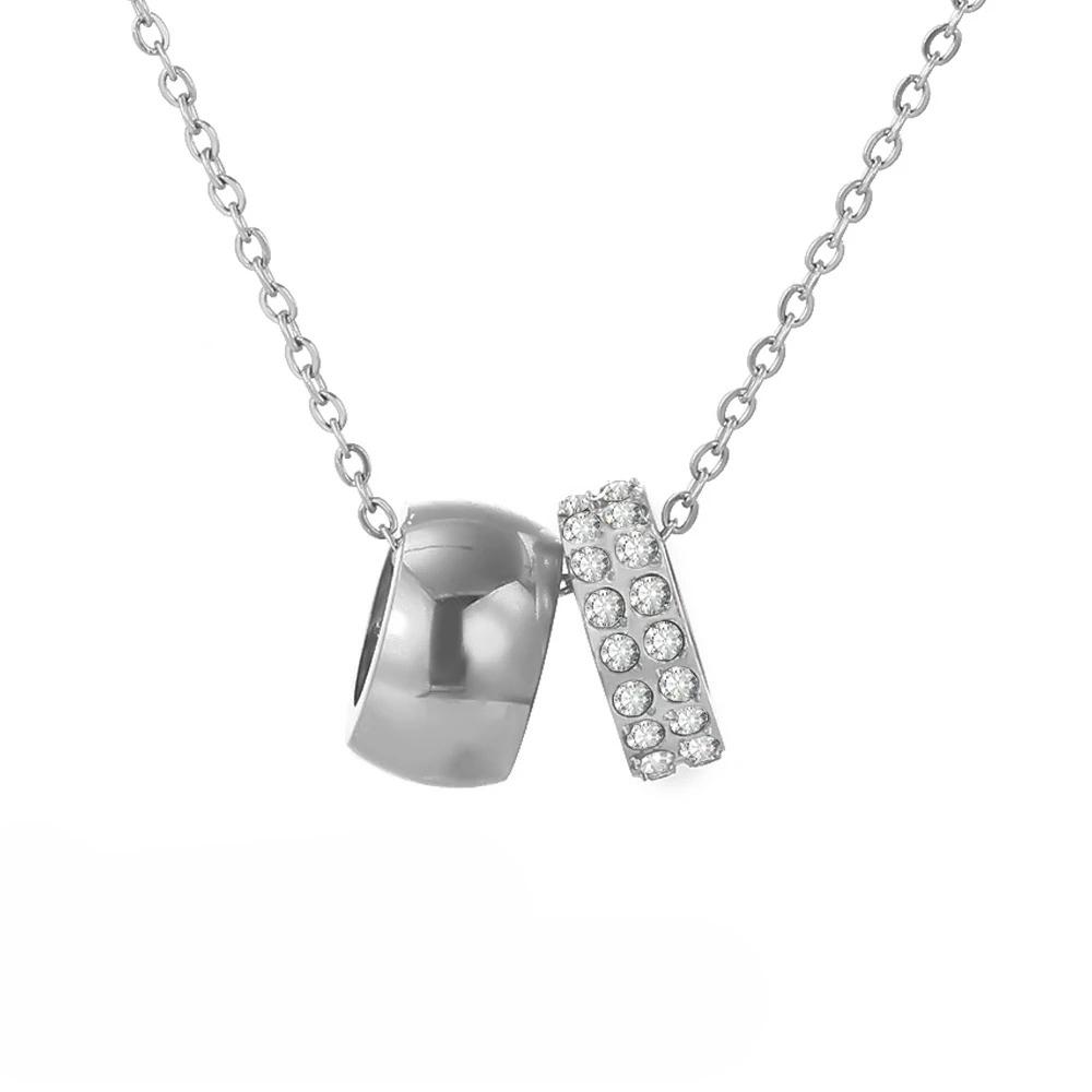 

EManco Fashion Round Bead Pendant Stainless Steel Lucky Necklace Exquisite Rhinestones Gold Color Collar Jewelry Women Gift 42 Extend 8CM