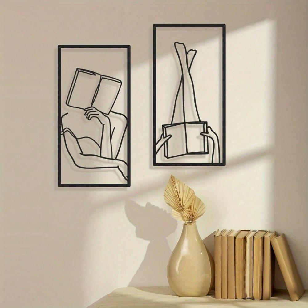 Art Deco Abstract Woman Line Metal Wall Art Set of 4 Modern Matte Black Minimalist Home Decor