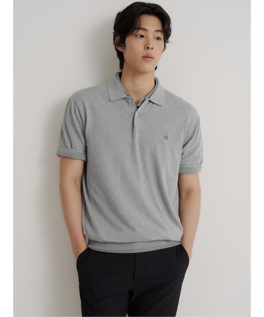 Binpolmen [Essential] Italian Cotton Collared Neck Knit Gray