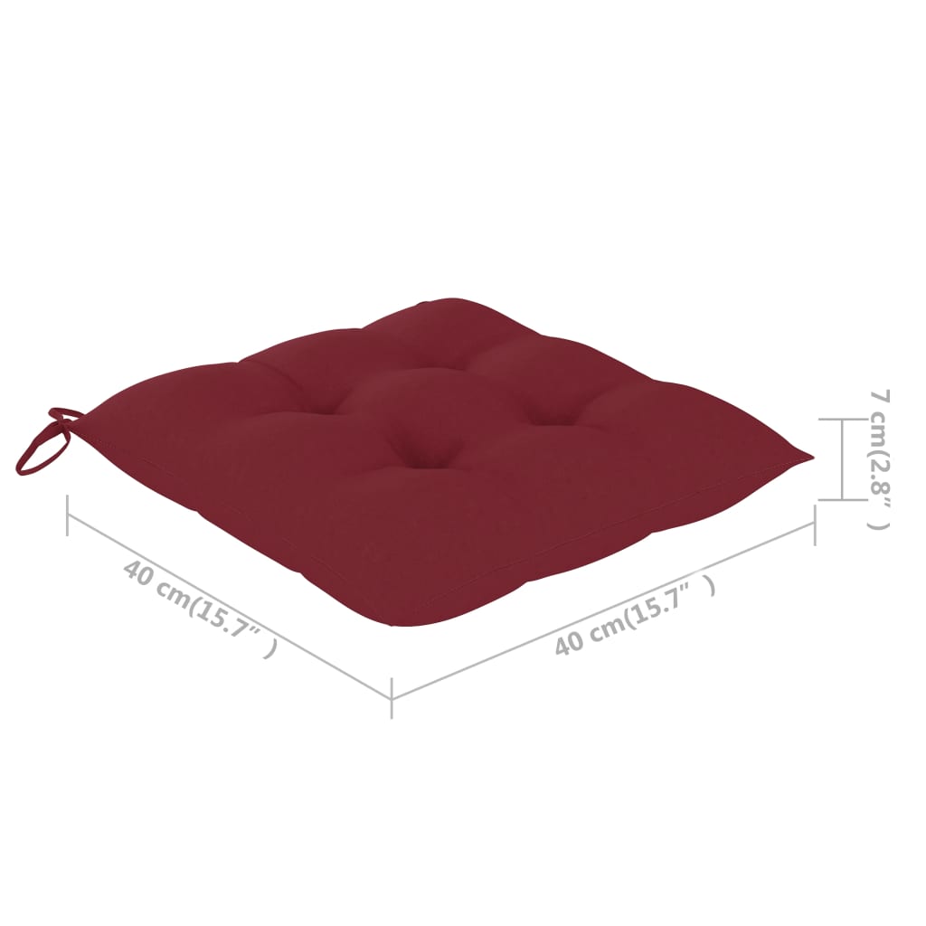 Garden Chairs with Burgundy Cushions 3 pcs Solid Teak Wood