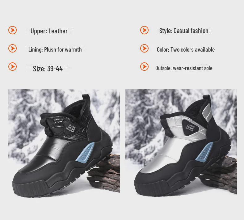 Men's Winter Leather Snow Boots, Fur-Lined, Waterproof, Warm, Outdoor, Cold-Resistant.