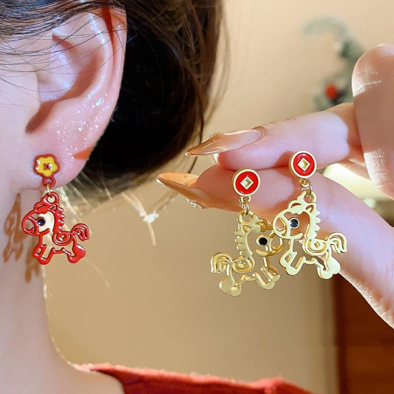 Lovely Delicate Drip Oil Hollow Pony Earrings Year Of The Horse Sweet Simple Earrings New Year Jewelry Accessories Gifts