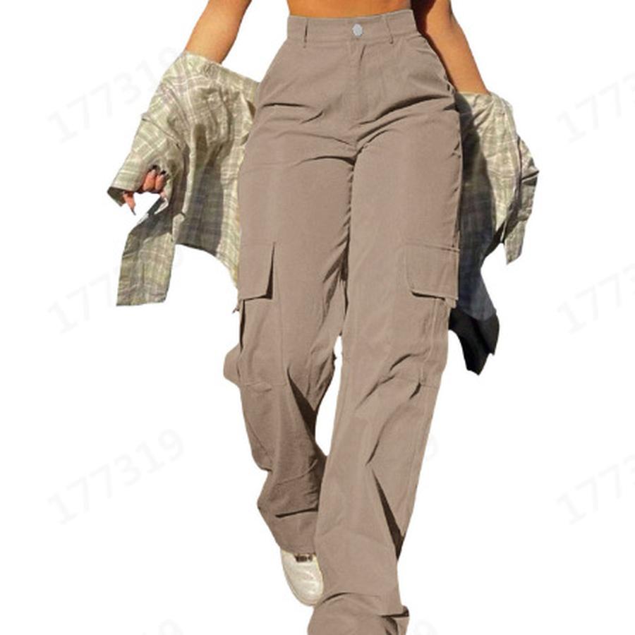 Women's Street Fashion Multi-Pocket Cargo Straight Leg High Waist Slim Fit Work Pants