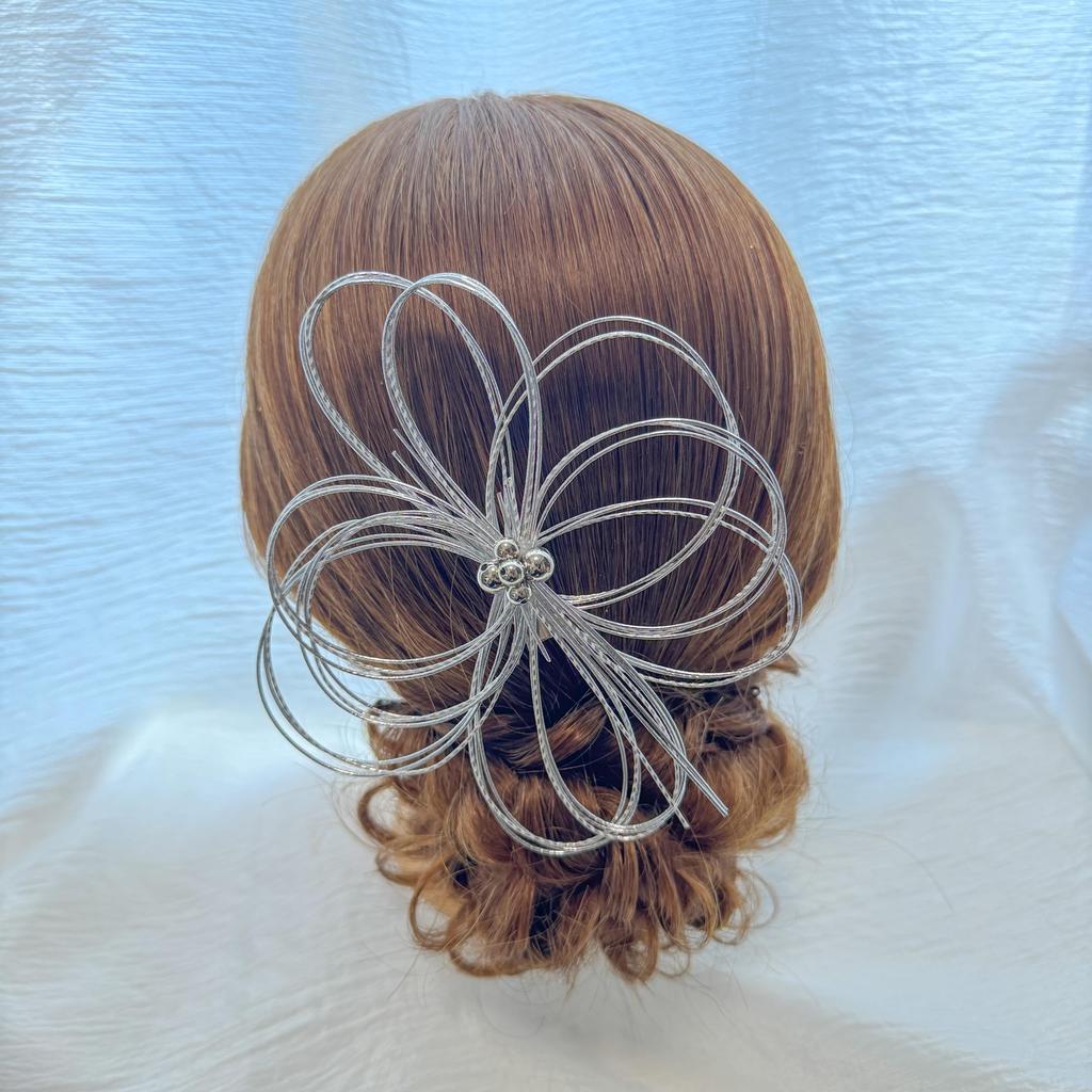 Hani. White and Silver Mizuhiki Hair Ornament for Japanese Attire, Coming-of-age Ceremony, Graduation Ceremony, Wedding, Bridal, Furisode, Hakama,