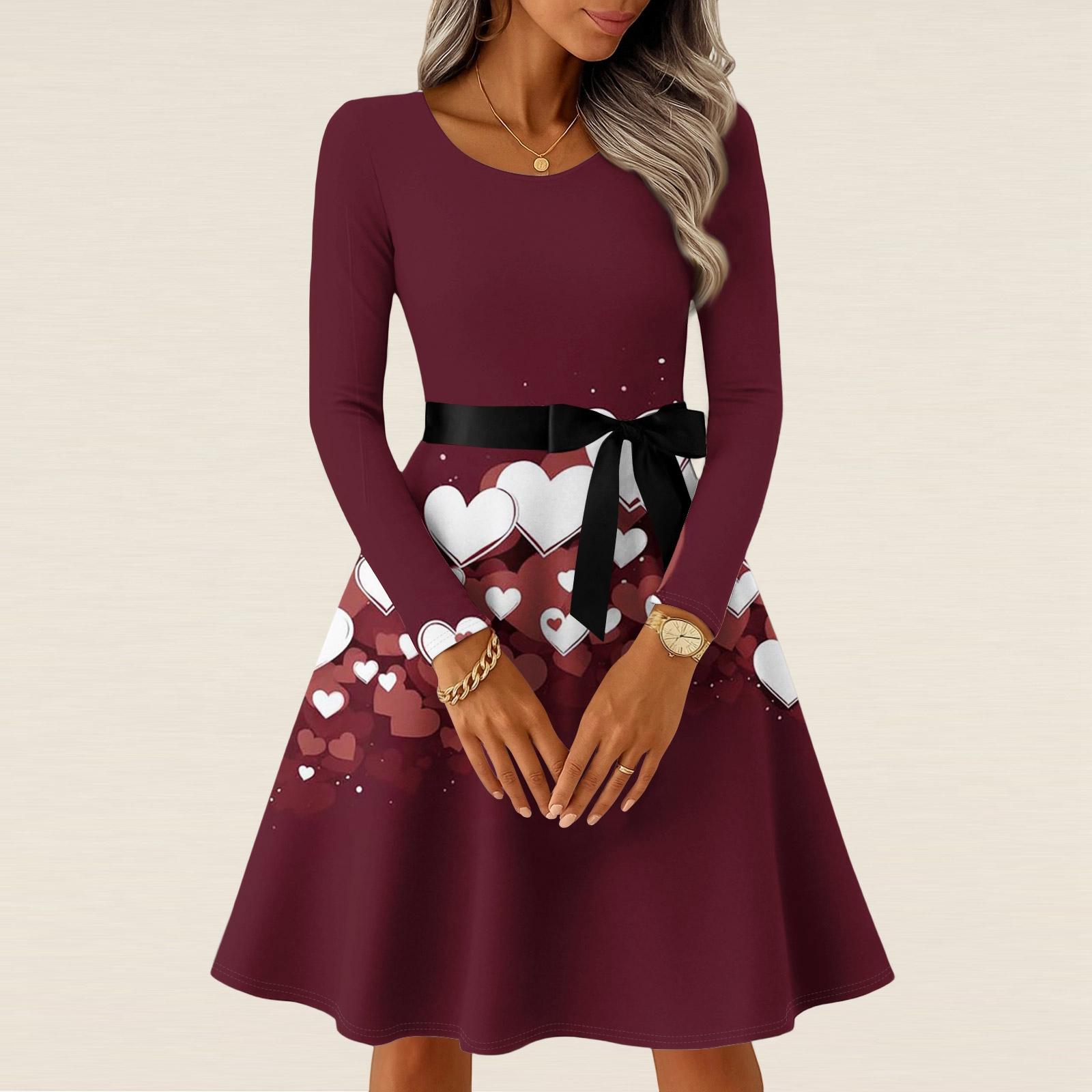 

Жіночі Повсякденні Модні Довгі Сукні з Довгим Рукавом Вінтажні Весна День Святого Валентина S