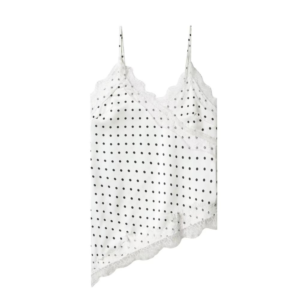 European and American style, new women's clothing, foreign style fashionable polka dot lace split sling vest