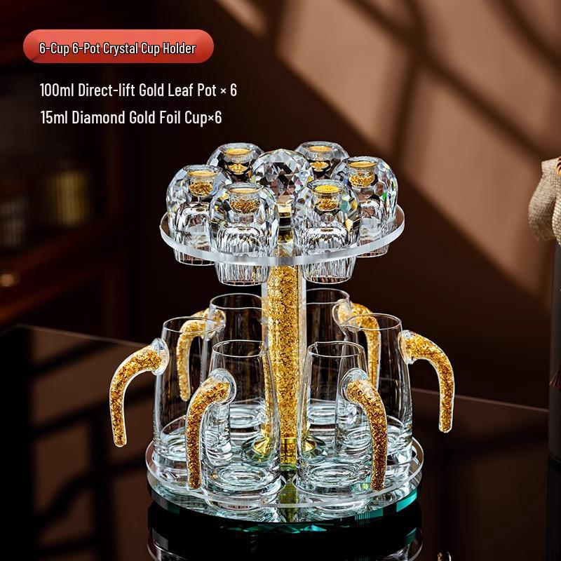 Crystal Gold Leaf Baijiu Cup & Decanter Set - Premium Home Barware Glasses