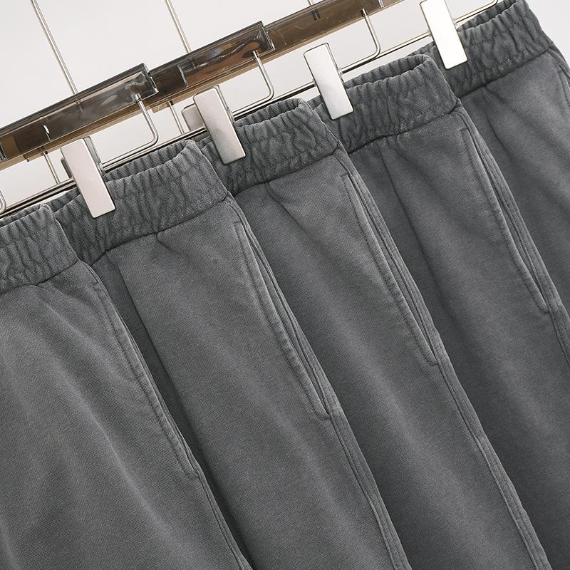 Dark Gray Made Retro Pound Pure Cotton Frying Snowflake Wash Water Casual Legs Small Feet Close Drawstring Sports Sweatpants