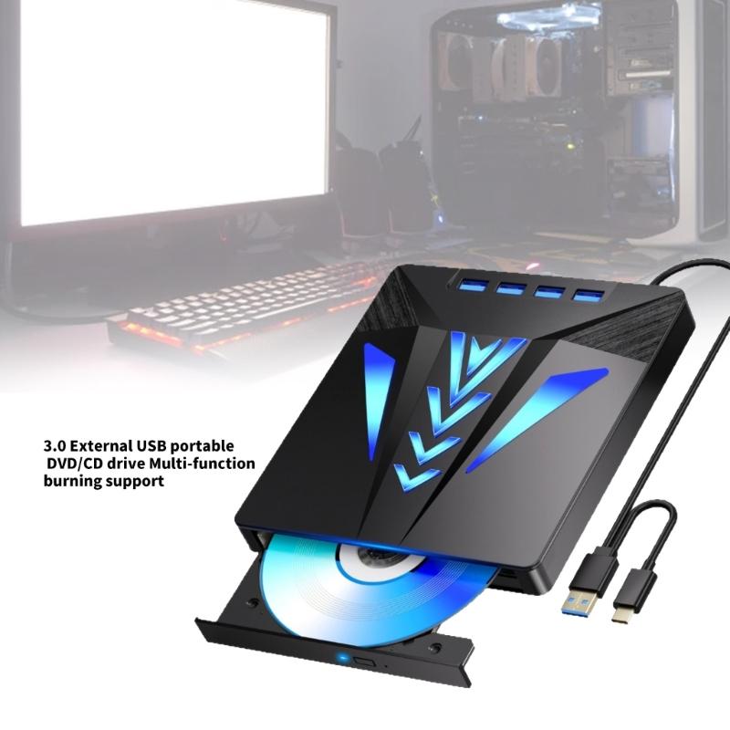 External Disc Drive for Laptop 6 In 1 USB Portable Disc Player External Disk Drive with Card Slot 3 USB2.0 1 USB3.0 Port
