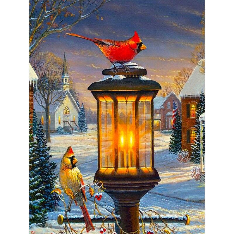 Pictură cu diamant 5D DIY Lampă stradală Broderie cu diamante Scenă de zăpadă Cusatura de cruce Burghiu rotund complet Artizanat Decor cadou