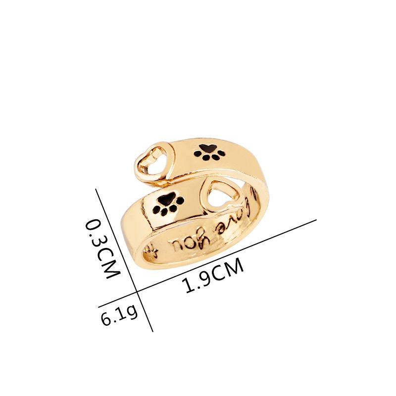 I will love you forever heart-shaped dog paw hollow ring, European and American jewelry
