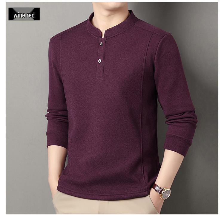 Men's Chinese Style Stand Collar Fleece Sweatshirt - Warm Long Sleeve Base Layer for Autumn/Winter