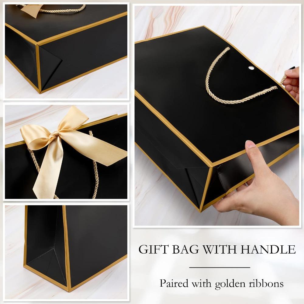 6pcs Elegant Thank You Gift Bags with Handles and Bow Ribbon Paper Tote Bags Gift Packing Bag for Weddings Bridesmaids Birthdays Housewarmings
