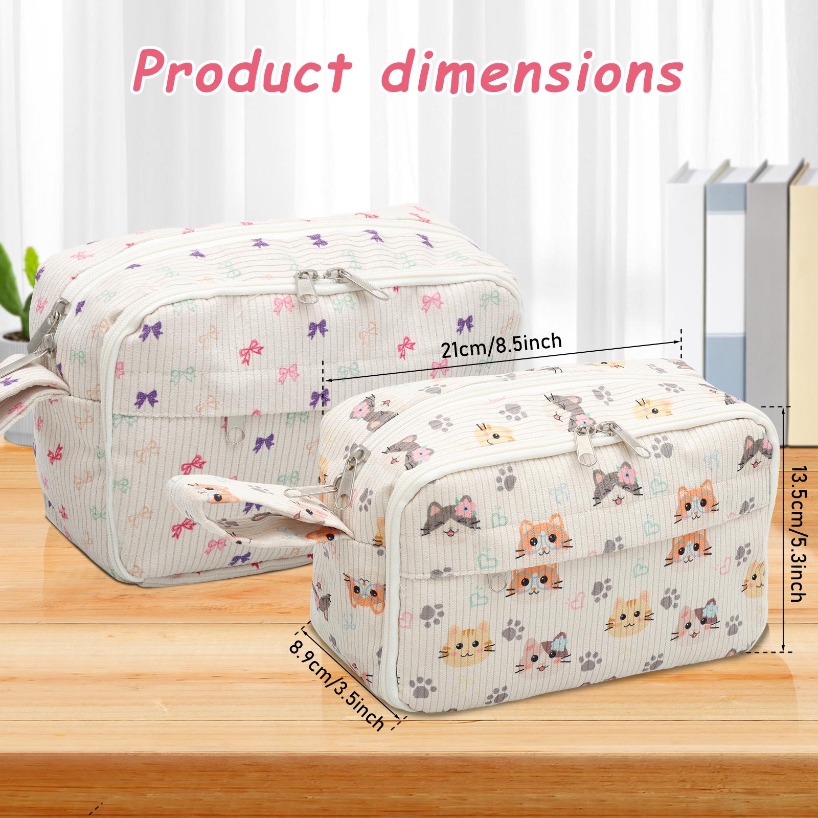 

2 Pcs Pen Bag Corduroy Pencil Case with Compartments Large Capacity Stationery Storage Bag School Supplies Cosmetics Organizer