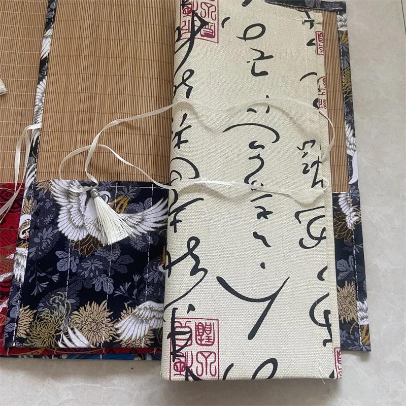 Chinese Retro Painting Brushes Holder Storage Bamboo Rolling Bag Calligraphy Pens Case Curtain Pack for Art Supplies