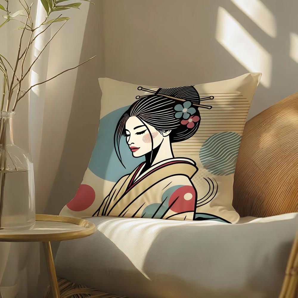 Classic Retro Japanese Lady Beautiful Pillow Case Pattern Printed Pillowcase For Living Room Sofa Cushion Cover & Bedroom Decor