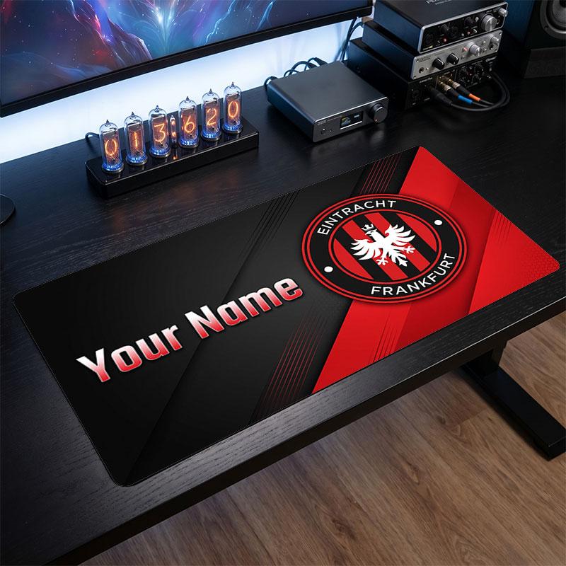 Tappetino per Mouse Grande Personalizzato Eintracht Frankfurt, Stampa Testo Nome Personalizzato, Tappetino da Scrivania Antiscivolo con Logo Calcio, Regalo per Gamer
