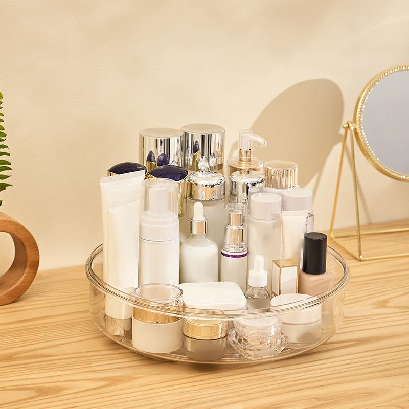 Round Makeup Organizer Countertop Rotating Clear Nordic Style Cosmetic Storage Box