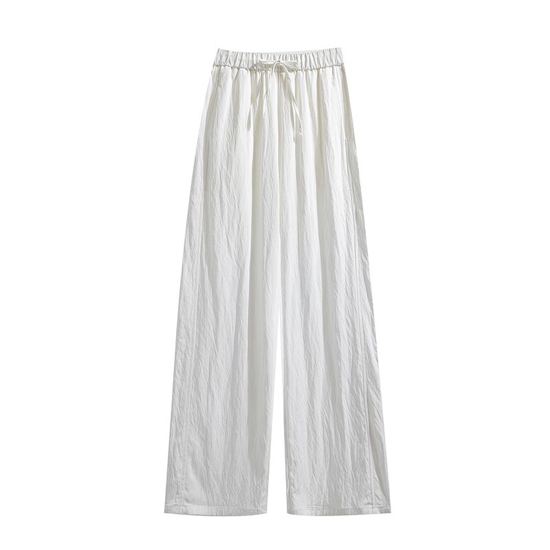 European Plus Size Women's Clothing Lazy Literature and Art Student Elastic High Waist White Tencel Cotton Loose-Fitting Wide-Leg Trousers M-5XL