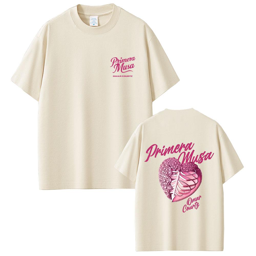 2025 Summer Rapper Omar Courtz Primera Musa Heart100 Pure Cotton Printed Tshirt Mens Women Hip Hop Pop Music Streetwear Top