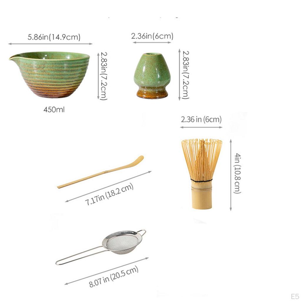 5-teiliges Matcha-Set: Schale mit Ausguss, handgefertigter Schneebesenhalter, japanisches Set