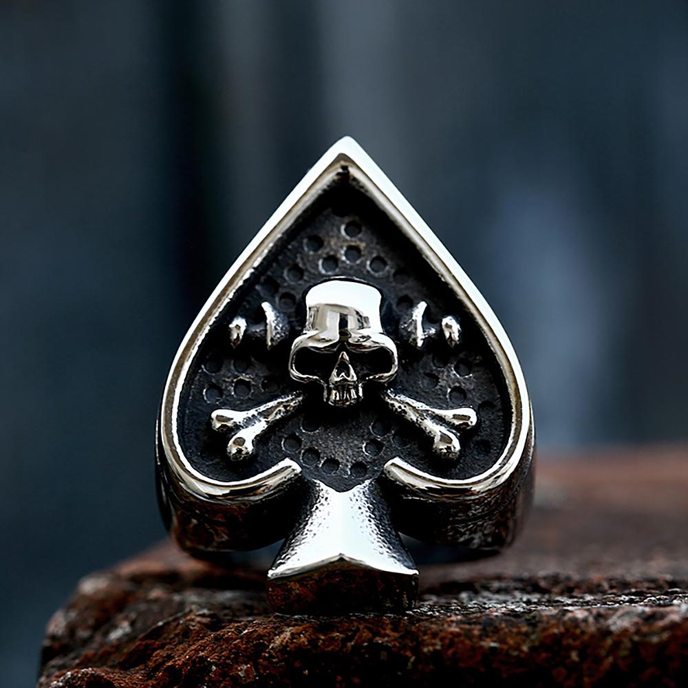Gotischer Modeschmuck Pik Pokerkarte Totenkopf Ring für Männer Frauen Edelstahl Klassische Poker Herz Ringe Punk Rock Schmuck Geschenke