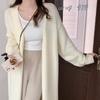 Autumn Winter Knitted Cardigan Women Medium and Long Sweater Jacket Gentle Loose Simple V Neck Cardigans Solid Color Office Coats Long Sleeve Clothing