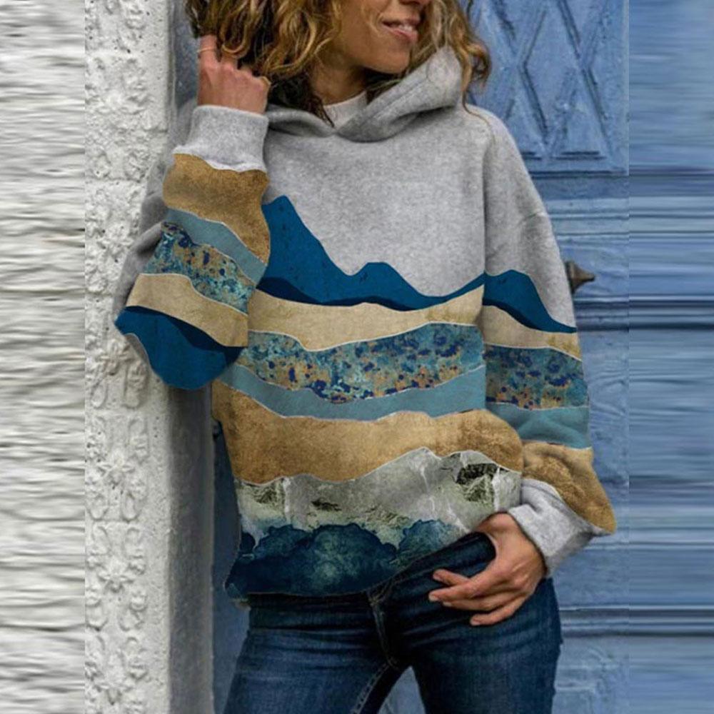 Felpe con cappuccio vintage Harajuku da donna, eleganti, con stampa di montagna, felpe larghe, tute casual primaverili, pullover oversize