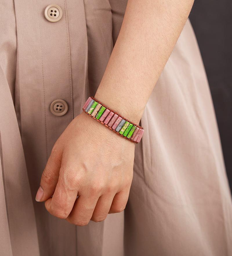 New Natural Stone Turquoise Leather Hand-woven Bracelet European and American Winding Men's and Women's Bracelets