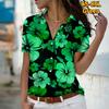 2025 Léto Nová Móda Dámská Květinová Krátký Rukáv Výstřih do V Ležérní Halenka s Knoflíky