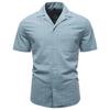 2026 Summer High-Quality Cotton Cuban Collar Vertical Stripe Shirt for Men, Business Casual Men's Short Sleeve Shirt