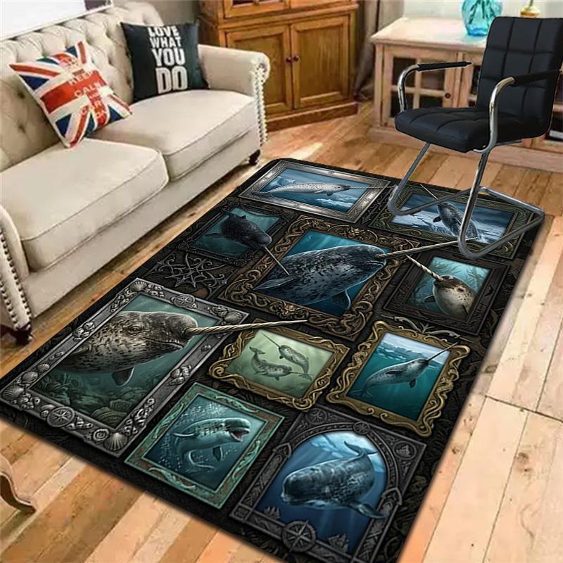 Whale Portrait Collection Pattern Rug Floor Mat for Living Room or Bedroom Soft and Comfortable Carpet a Gift for Birthday and Holiday.