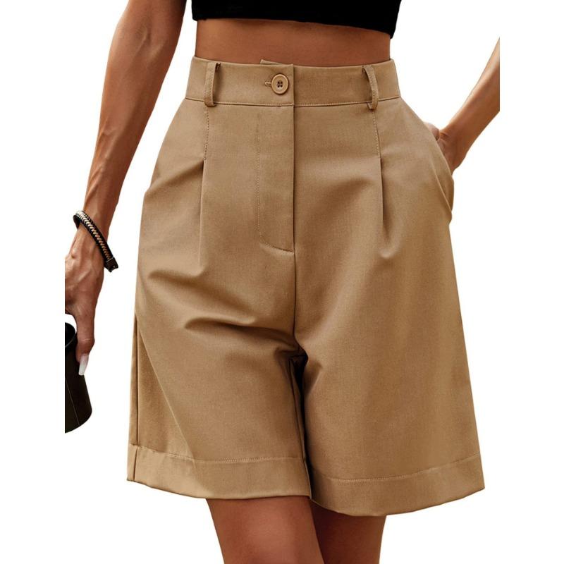 Women Casual Elastic Waist Wide Pants Summer New Shorts with Pockets