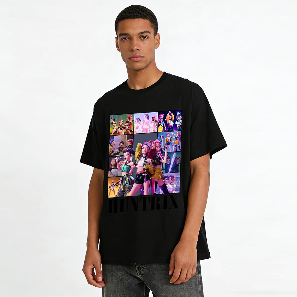 Huntrix Girl Group Character Print Casual Top Trendy Anime Idol Style Loose Unisex T-Shirt Pure cotton T-shirt