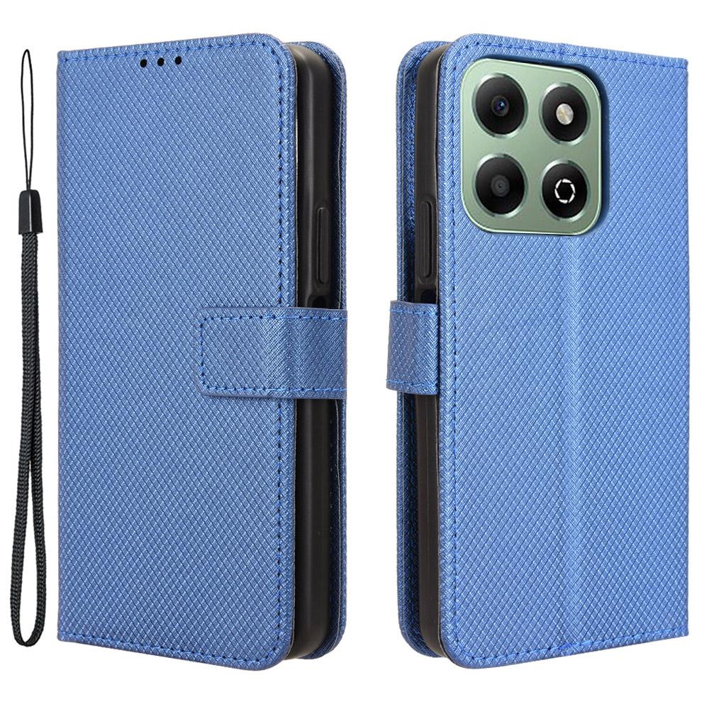 

For Honor X6b 4G Phone Stand Case Diamond Texture PU Leather Cover Wallet Blue