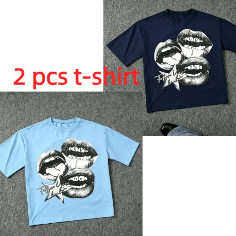 Harajuku Buchstabe Mund Druck Damen T-Shirts Sommer Mode Straße Outdoor Lässig T-Shirt Tops für Herren und Damen Tees Top