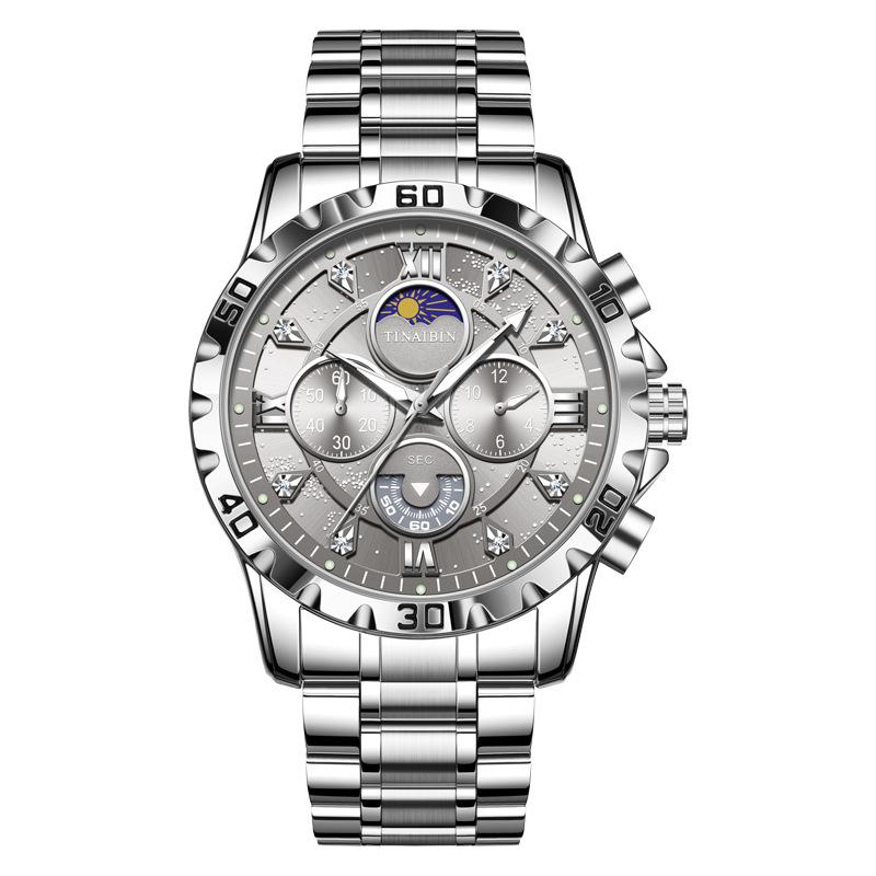 Men’s Quartz Watch Waterproof Luminous High-End Casual Wristwatch for Men Fashion Luminous Dial Calendar Stainless Steel Band