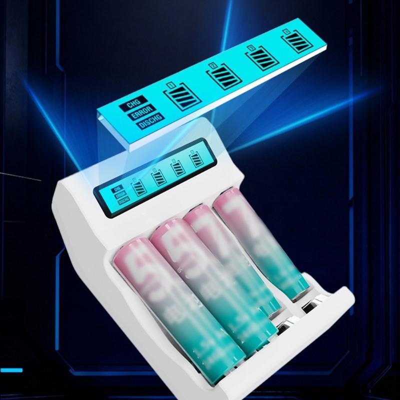 4 Slot Battery Chargers For 2A 3A Rechargeable Lithium NiMH Battery With LCD Display Type C Port Charging Adapter