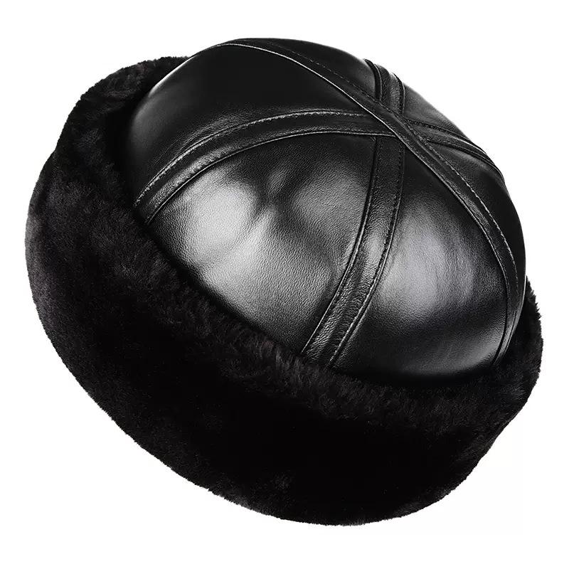Heren Wintermuts van Schapenvacht met Oorbescherming - Warm, Echt Leer voor Senioren