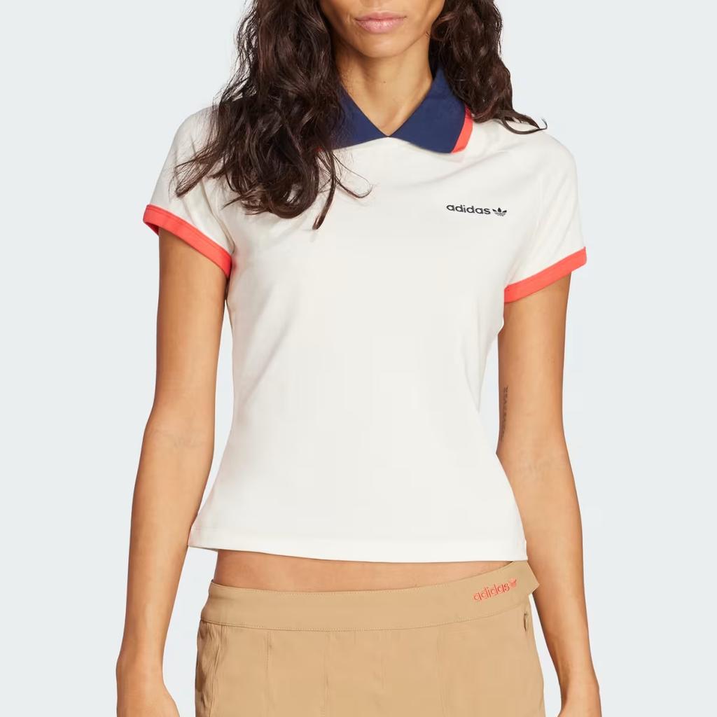 Adidas Originals Logo Slim Fit Polo Shirt Women tops Off-White JY3515