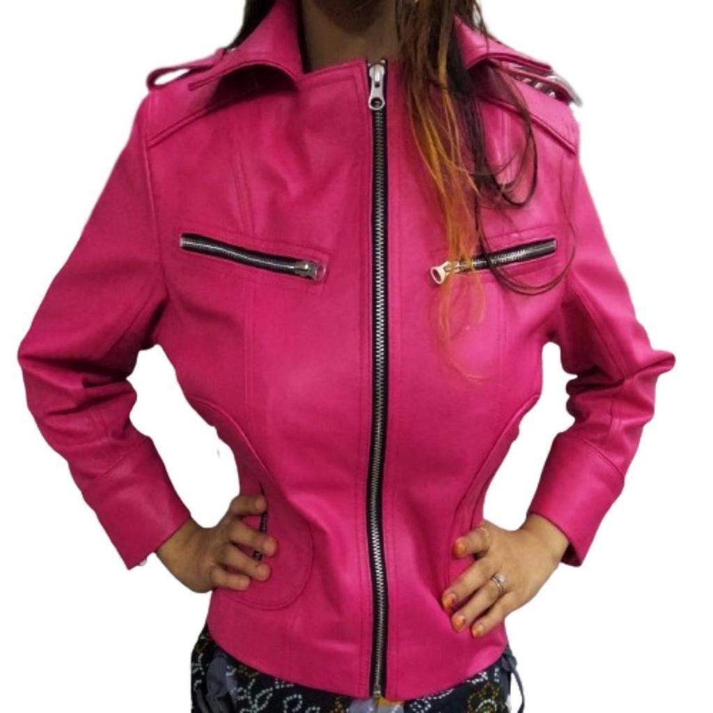 NOORA Women's Lambskin Pink Genuine Leather Jacket | Motorbiker And Stylish Jacket For Girls