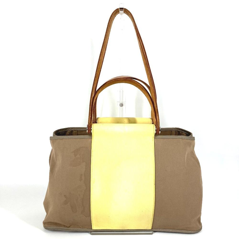 HERMES Bicolor Kabak Elan PM Shoulder Bag Tote Bag Leather/Canvas Beige/yellow