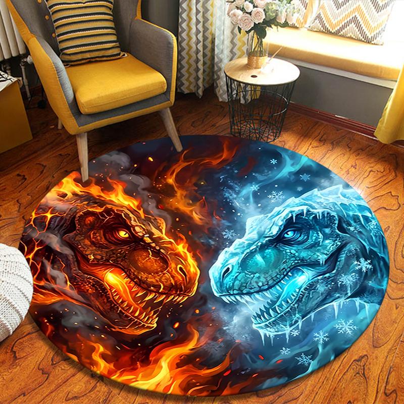 Dinosaur T-rex Round Area Rug,Carpet Rug for Living Room Bedroom Sofa Playroom Decor,Non-slip Floor Mat
