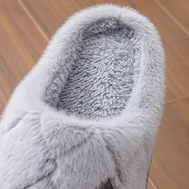 Fashion Plus Size 50/51 Men House Slippers Furry Plaid Cozy Memory Foam Lightweight Casual Shoes Winter Warm Plush Non-slip Male Slipper