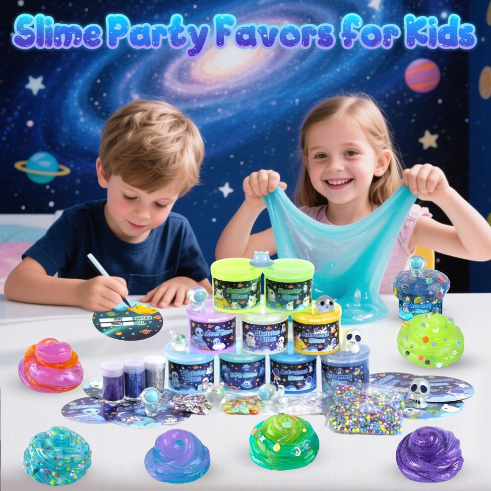 Galaxy Glow-in-The-Dark Slime Set 9er Pack - Weltraumschleim mit Astronauten-, Alien- & UFO-Anhängern, DIY-Schleim-Set Sensorische Spielzeuge, Schleim-Partygeschenke für Kinder
