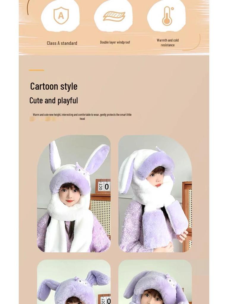 Plüsch Cartoon Baby Mützen-, Handschuh- und Schal-Set – Niedliche, Warme, Vielseitige Winterkleidung für Kinder
