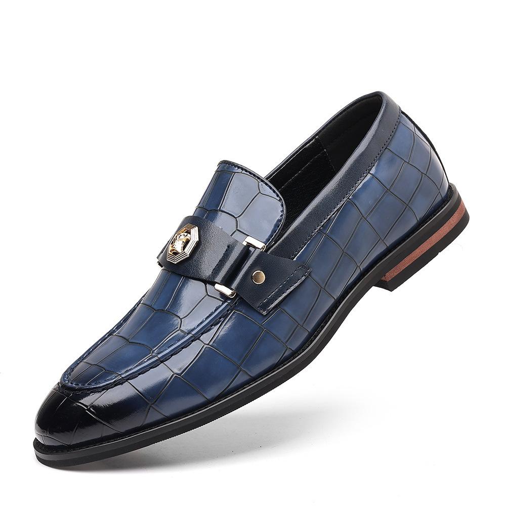 New Men's Business Leather Shoes Large Size Plaid Casual Loafers Men's Banquet Foot Cover Metal Buckle Shoes 48